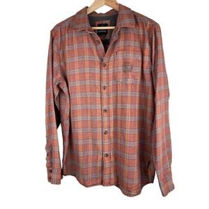 praNa‎ Men's L Orange Gray Organic Cotton Blend Long Sleeve Button Up Shirt *